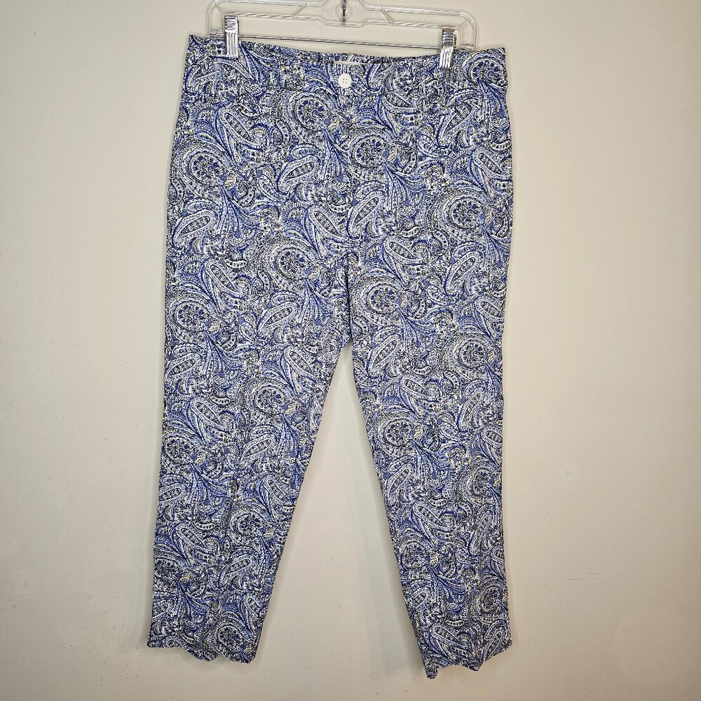 Women's Talbots Ankle Pants Paisley Yellow,‎ White Shades of Blue Size 12